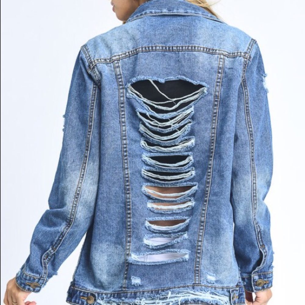 Shredded Denim Jacket - Medium Wash
